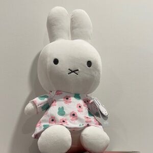 miffy White Plush Bunny in Pink & Green Floral Dress